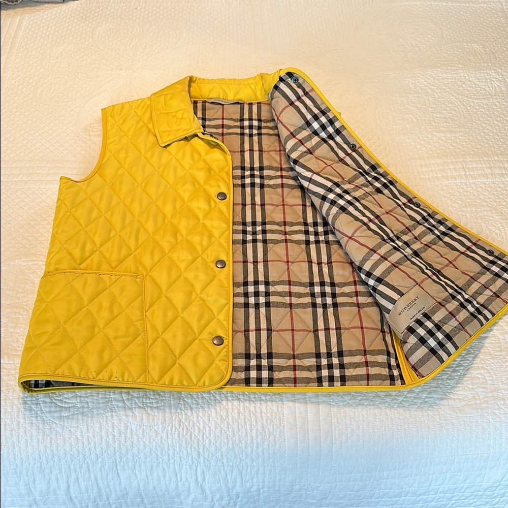 Authentic, BURBERRY Yellow Quilted Vest with Plaid Lining